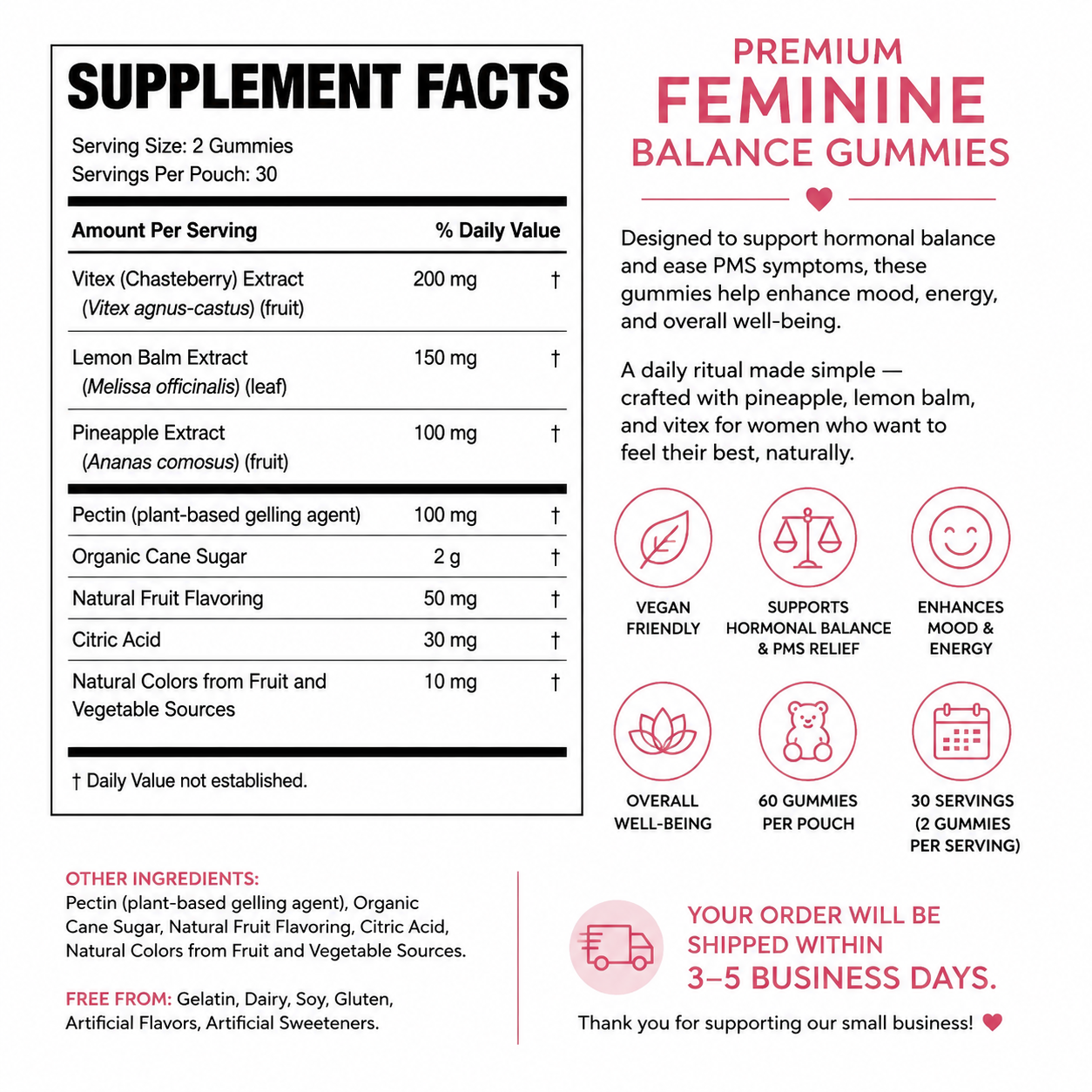 Premium Feminine Balance Gummies — Supplement Facts